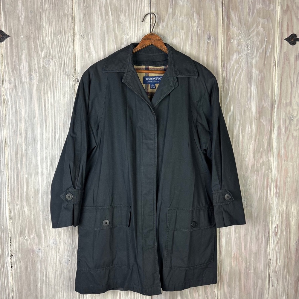 London Fog Limited Edition Womens Petite S Trench Coat Removable Plaid Liner Blk